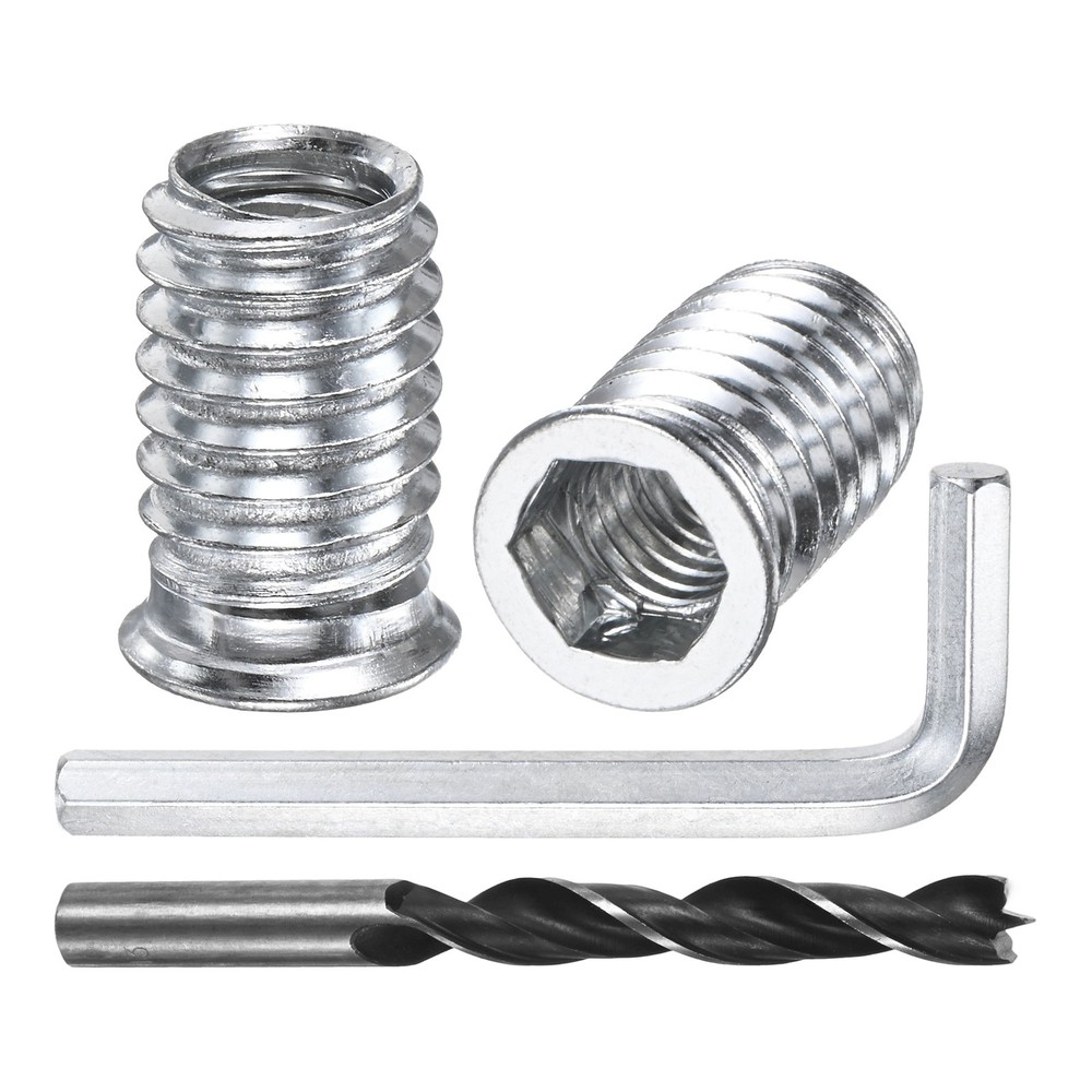 15-Pack Threaded Inserts, 3/8-16x25mm Nuts with A Wrench and Drill Bit [Silver]