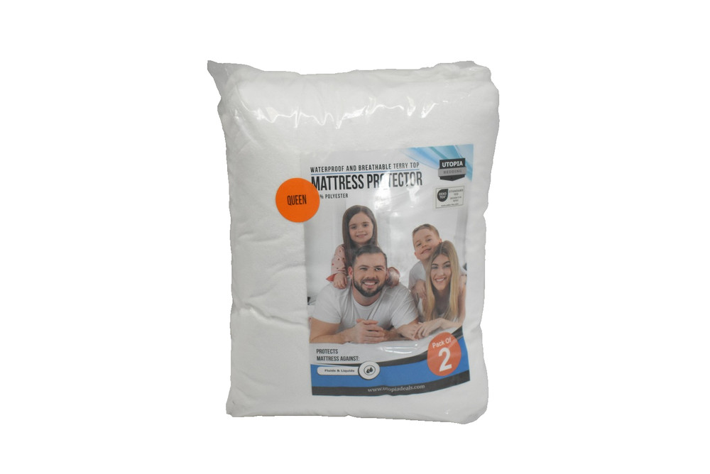 Utopia Bedding Mattress Protector Queen Waterproof 2 Pack Terry Top Fluid