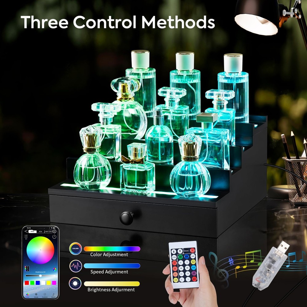 LED-Lighted Cologne Organizer for Men: Multi Lighting Modes Perfume Organizer...