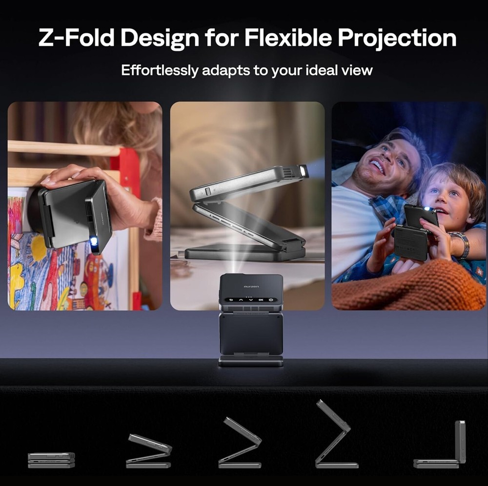 Zip Tri-Fold Truly Portable DLP Projector,Full-Screen Mode,Type-C Fast Charging