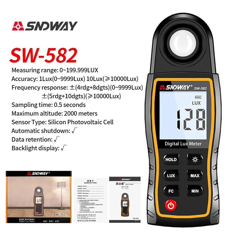 Light Lux Meter LCD photometer Illuminometer Luminometer 200,000Lux Temp light