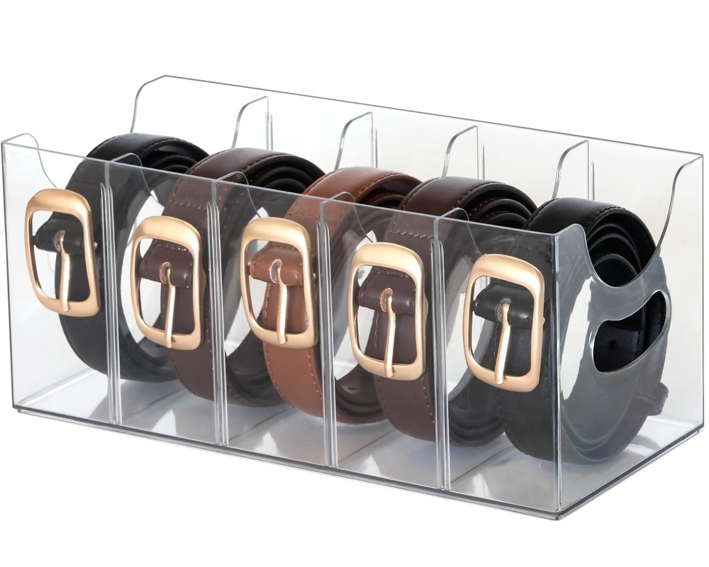 Belt Organizer - Clear Stackable Belt holder for Closet and Drawer Storage - ...
