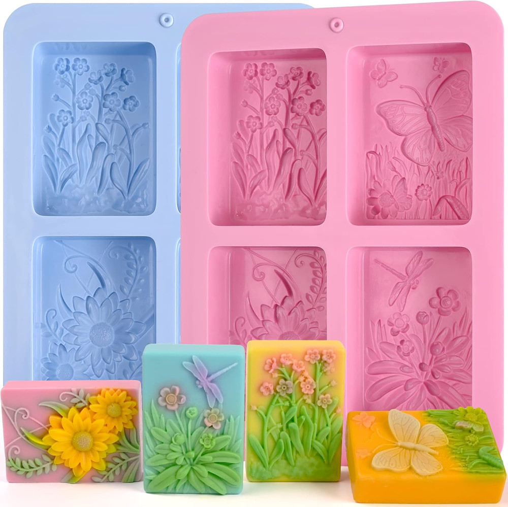 Soap Molds Silicone, 3D Rectangular Insect Flower Silicone Molds for Handmade Cr