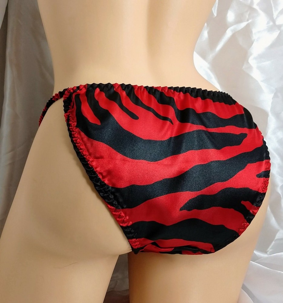 Red Zebra Print Satin String Bikini Panties