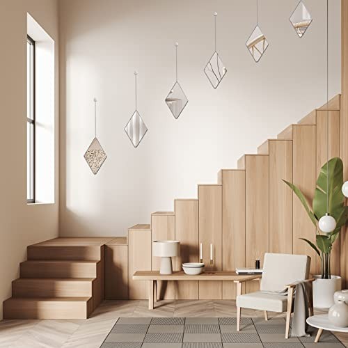 6 Pack Mirror Wall Decor Set with 2 Screwdriver Diamond Hanging Wall Mirror