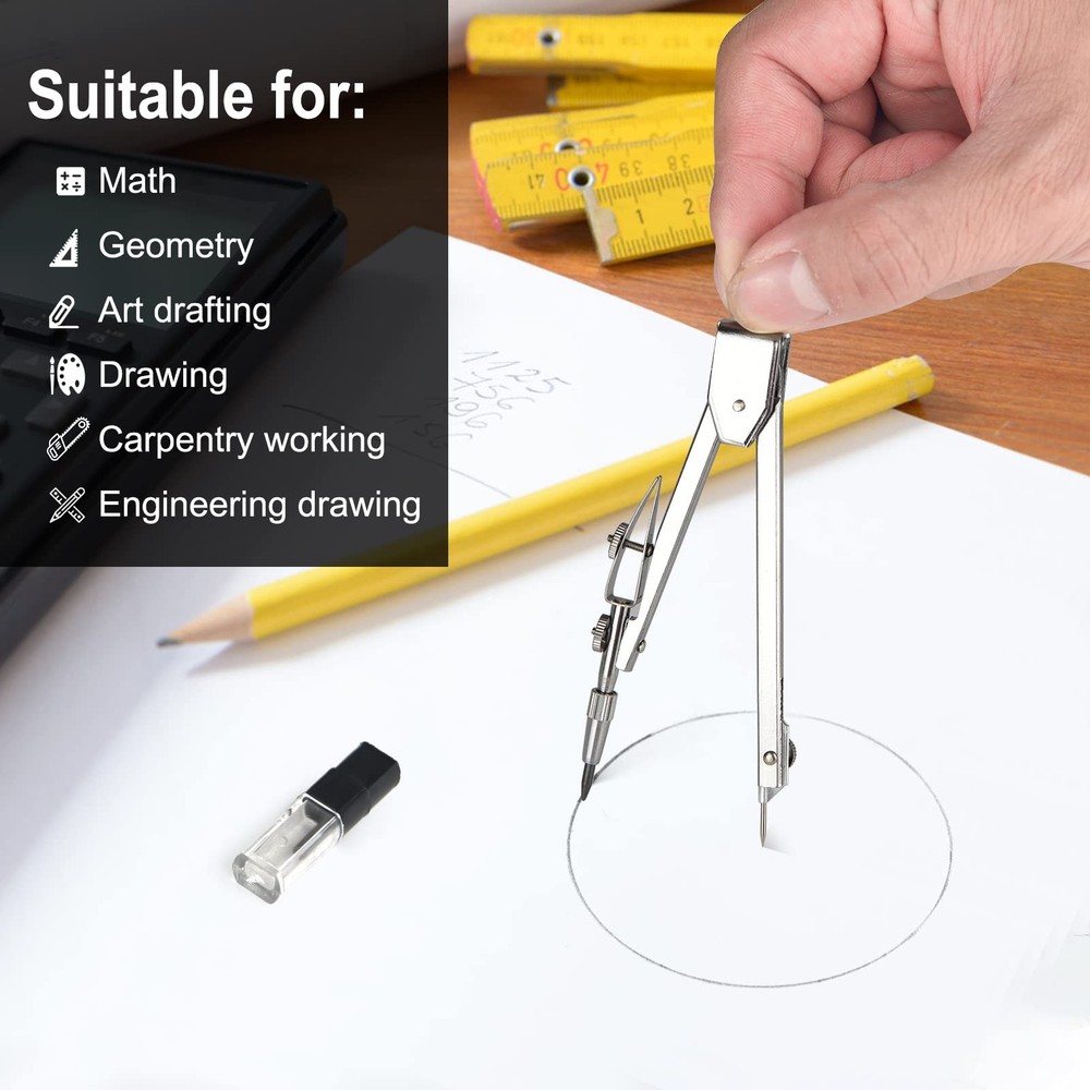 2 Pack Student Metal Compass Set for Geometry with Extra Lead Refills, Math...