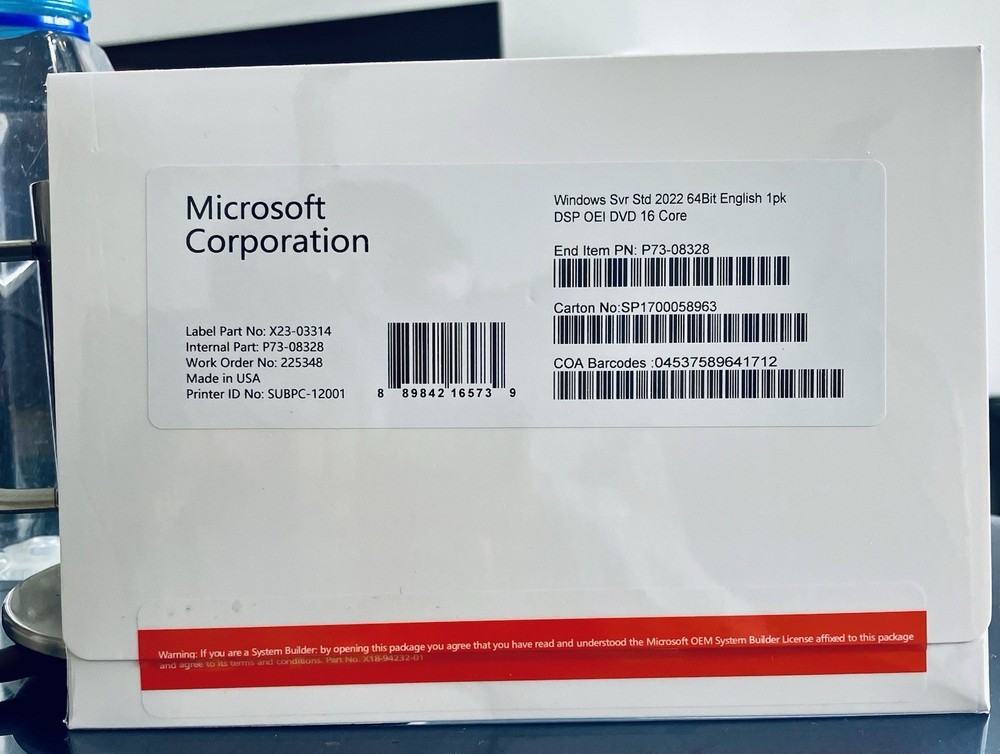 Microsoft Windows Server 2022 Std | OEM 16 Core Per DVD + NEW SEALED +