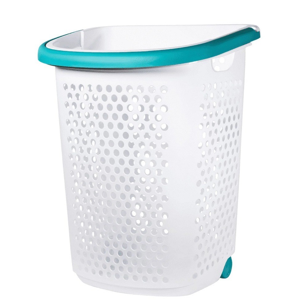 Rolling Laundry Hamper with Up Handle 2 Bushel Capacity White Storage Basket