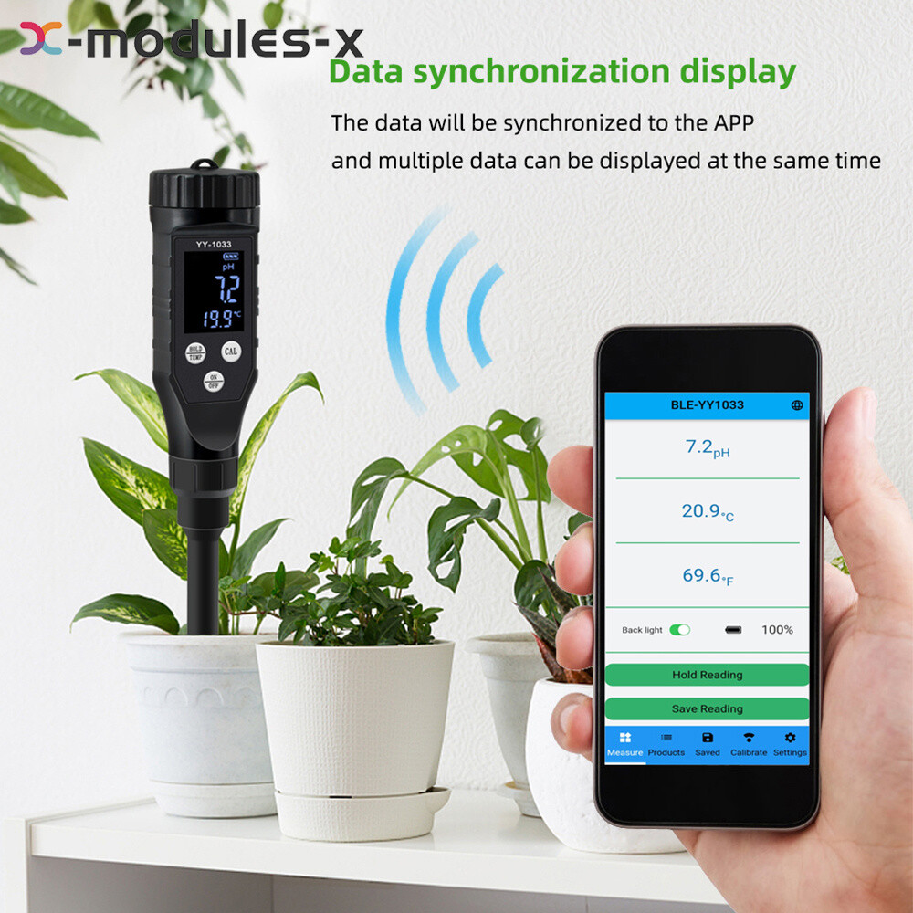 Backlight Soil PH Tester 0-14.0pH APP Soil Tester Data Logger LCD Temp Analyzer