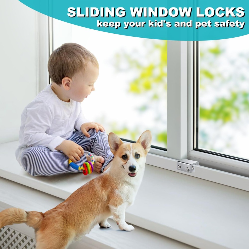 Sliding Window Locks 4 Sets, Security Window Locks with Keys, Adjustable Alum...