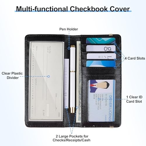 Checkbook Covers for Personal Checkbook, RFID Blocking Checkbook Black S