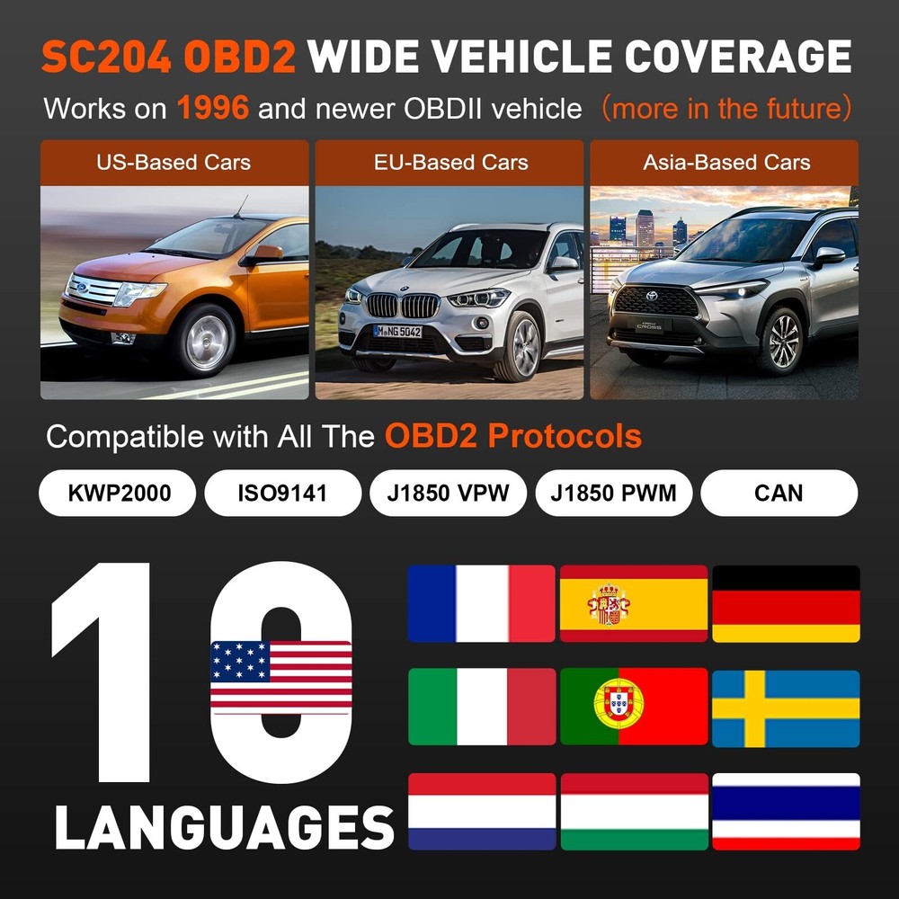 CGSULIT Scan Tool SC204 OBD2 Scanner, Check Engine Light Code Reader with Res...