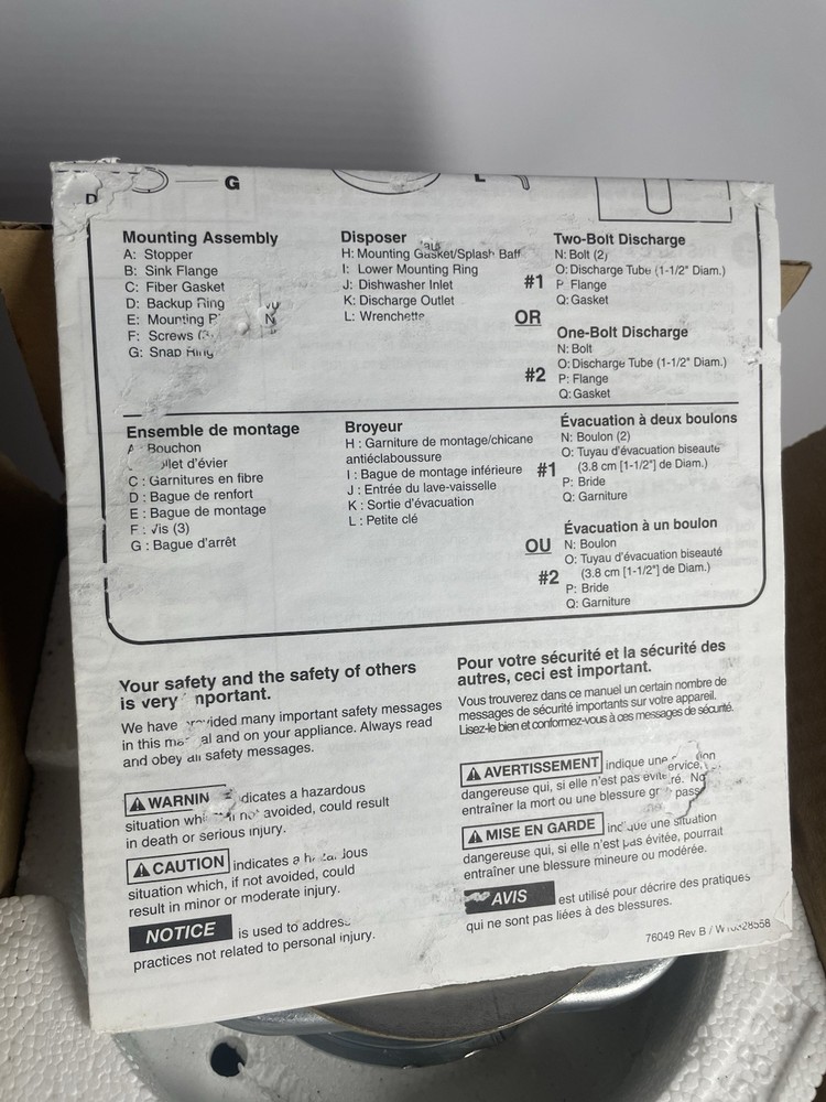 Whirlpool GC2000 1/2 HP Continuous Feed Food Garbage Disposal