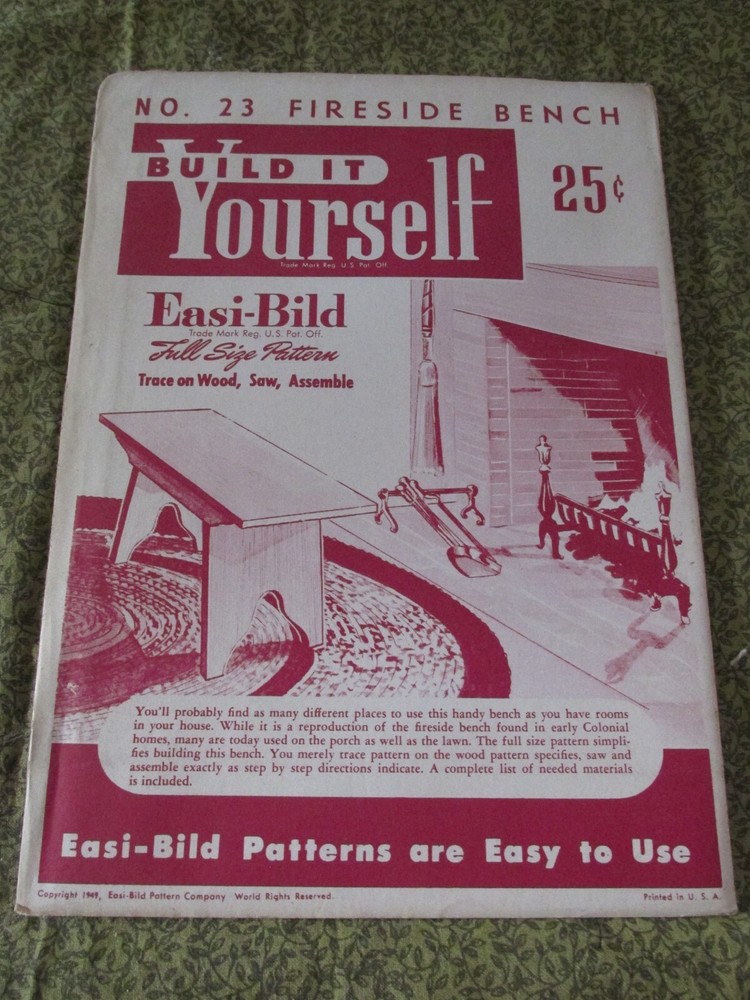 Easi-Bild Build It Yourself PATTERN COMPLETE  NO. 23 Fire side bench rustic