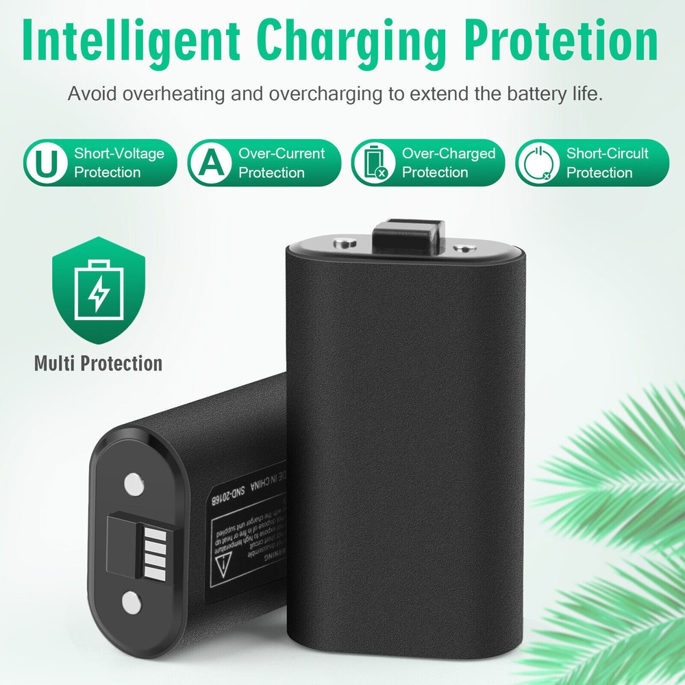 2 Pack Rechargeable Battery + Play & Charge Kit Cable For Xbox One Controller