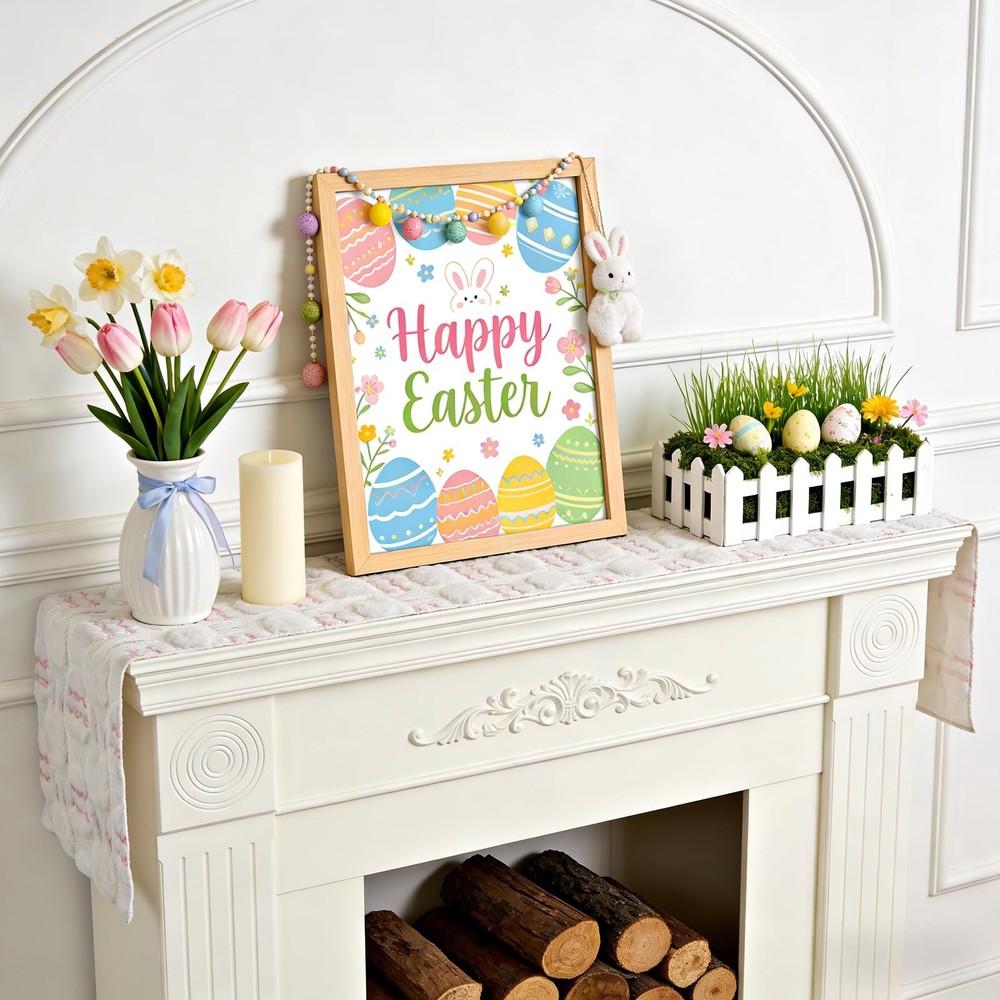 Easter Bunny Egg Table Runner - 13x72 Inch Spring 3D Rabbit Egg Jacquard Tabl...