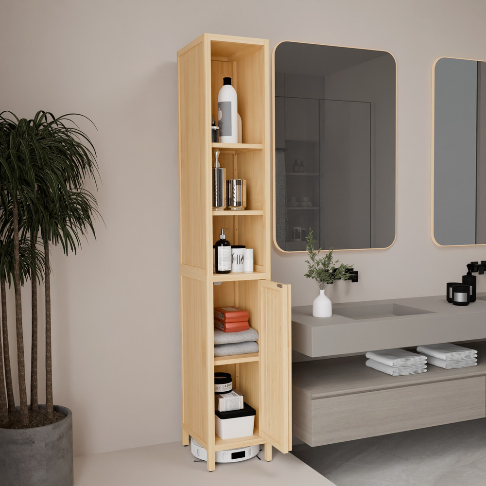 Natural bamboo large capacity thin and tall cabinet