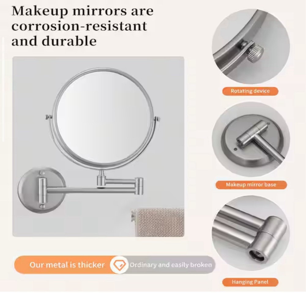 BWE 8” Telescopic Wall Mounted Double Sided Magnifying Mirror Nickel