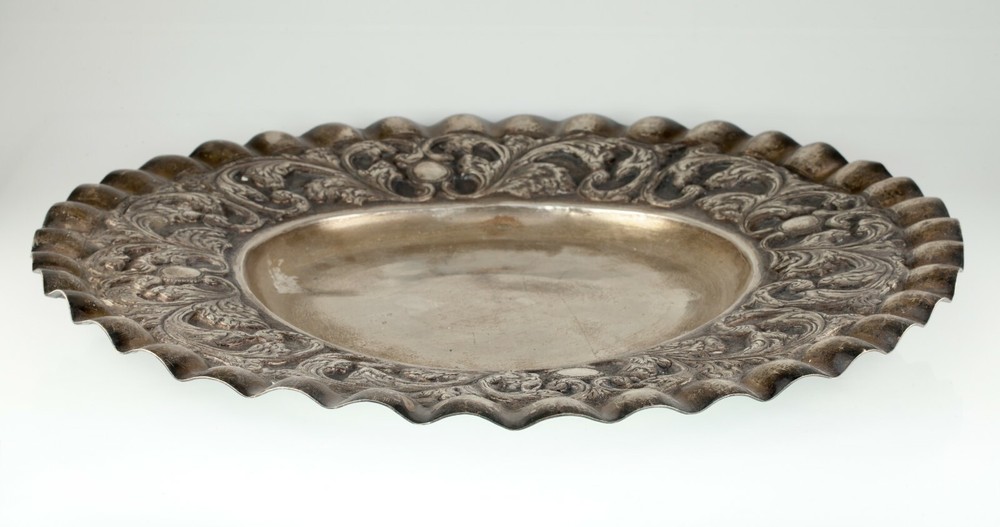 Large Silver Tray with Hand-Chased Repousse Design 40 Oz Nice!