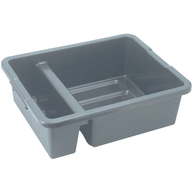 Bus Box Divided Heavyweight Polypropylene Stackable Gray 21x16 3/4x6 1/2 Inch