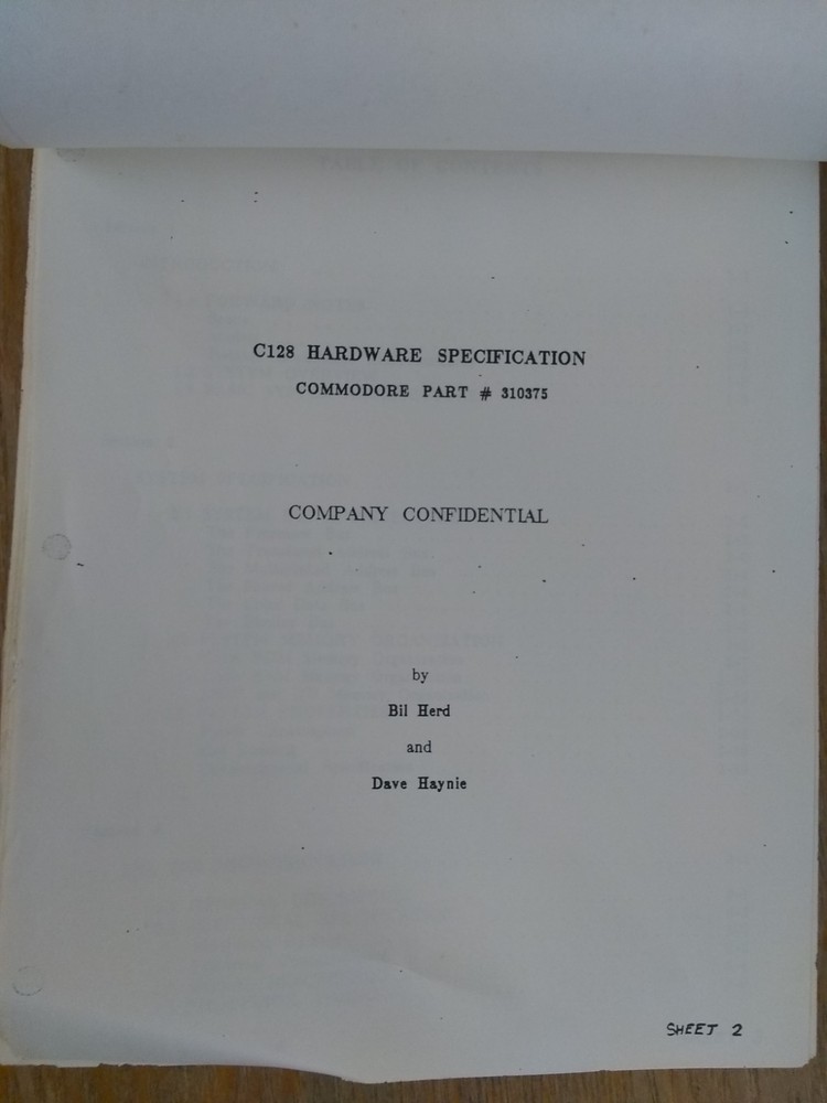 Commodore C128 Hardware Specification: Pilot Production, Restricted Confidential