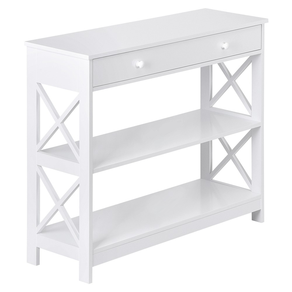 3 Tiers Console Table w/Drawer Storage Shelf Black Sofa Table Hallway X Shaped