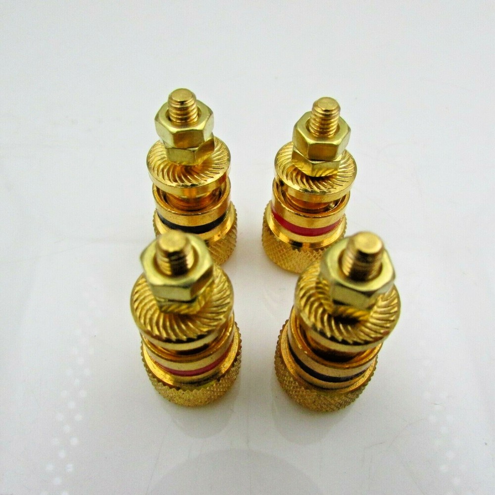 Qty 4 Solid Brass Amplifier Speaker Terminal Binding Post Banana Plug Connector