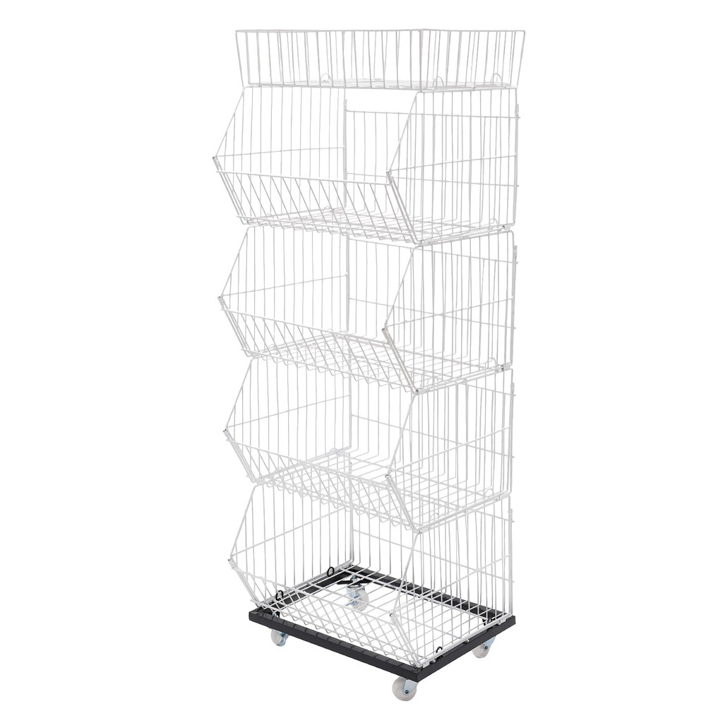 5 Tier Wire Grid Retail Display Shelf Merchandise Display Rack Stand with Wheels