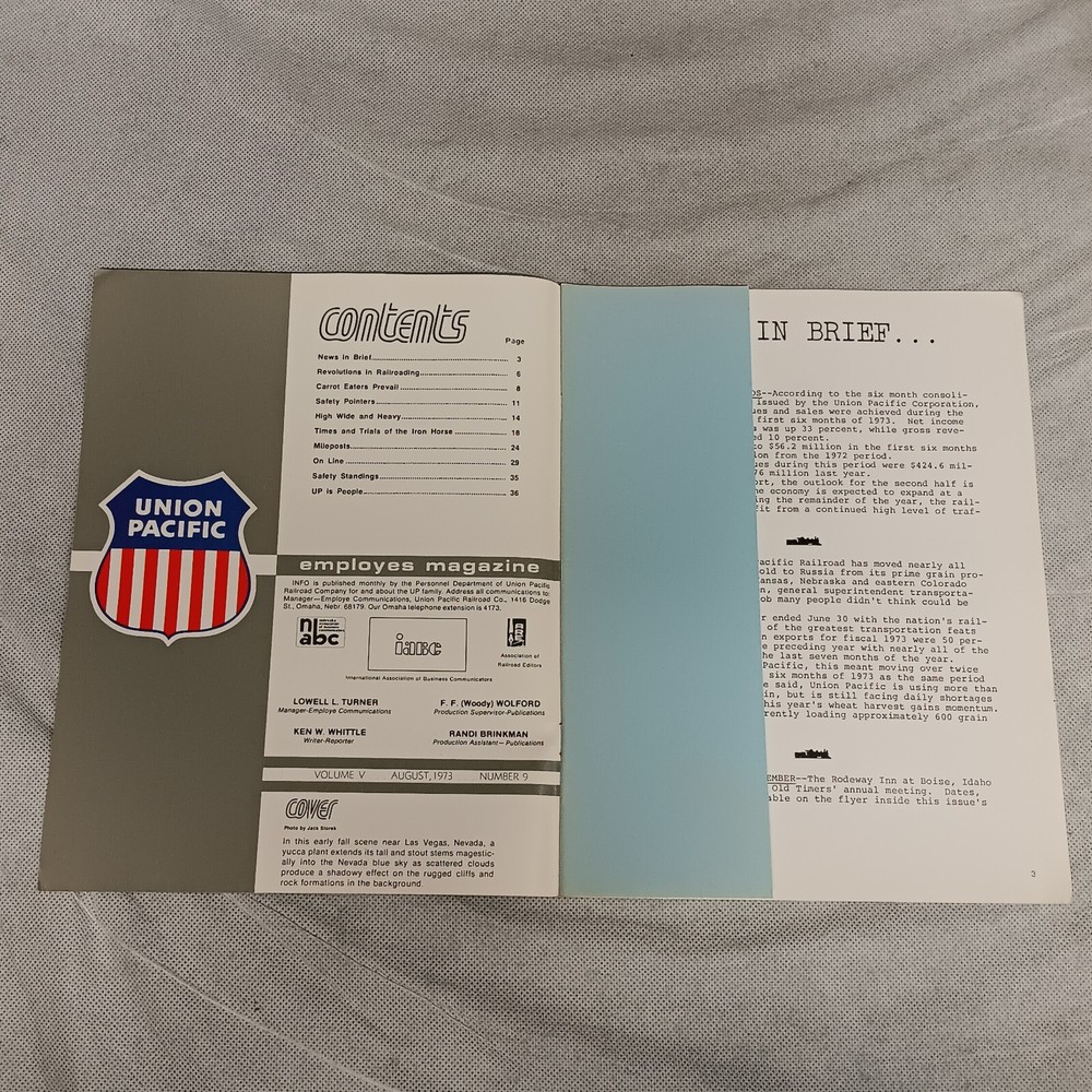 Union Pacific Railroad Info Magazine August 1973
