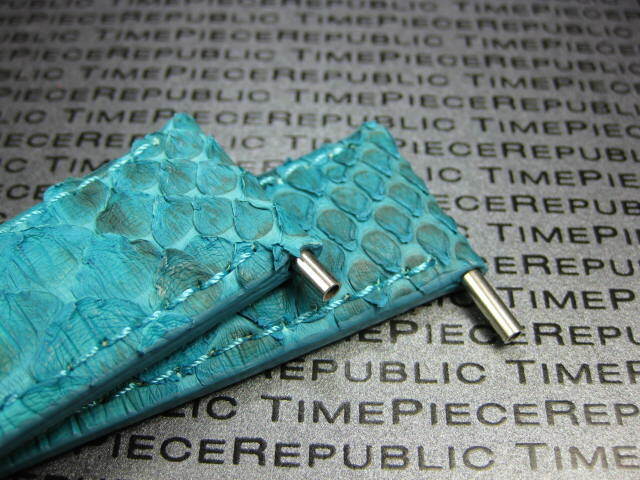 24mm PYTHON Skin Leather Strap Deployment Band for fits PANERAI Aqua Blue