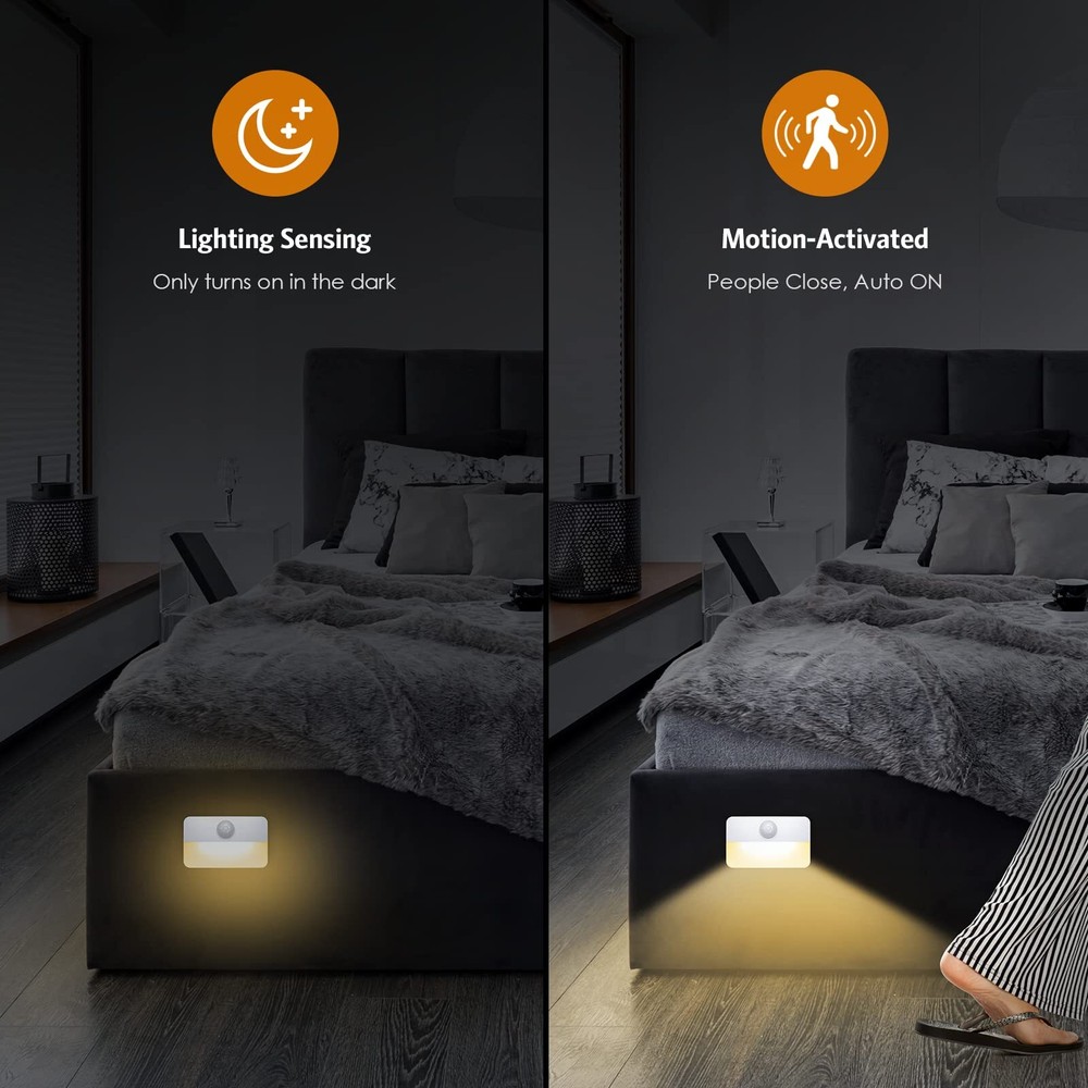 【2 Pack】Motion Sensor Night Light Stick-On Motion Sensor Lights Indoor Batter...