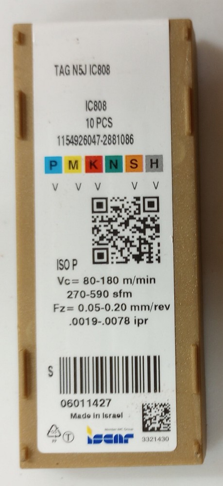 Iscar Cutoff Insert: TAG N5J IC808, Carbide, 5.05 mm Cutting Width