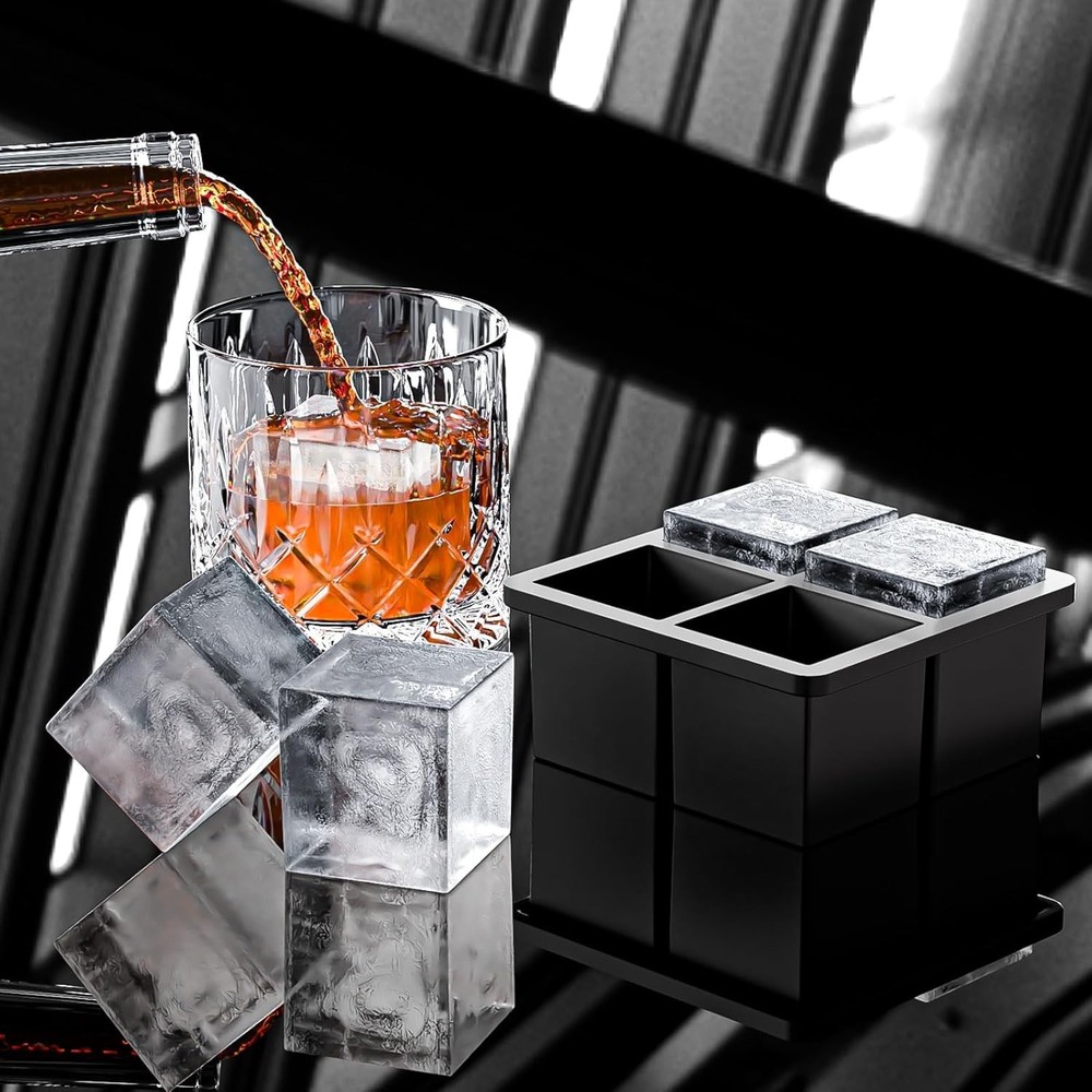 Large Ice Cube Tray Whiskey,Silicone Ice Cube Trays 2 Pack Large Ice Cube Molds