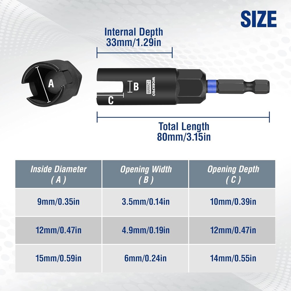WORKPRO 3PC Power Wing Nut Driver Bit 9-15mm Nut Driver Bit Socket 1/4 Hex Shank