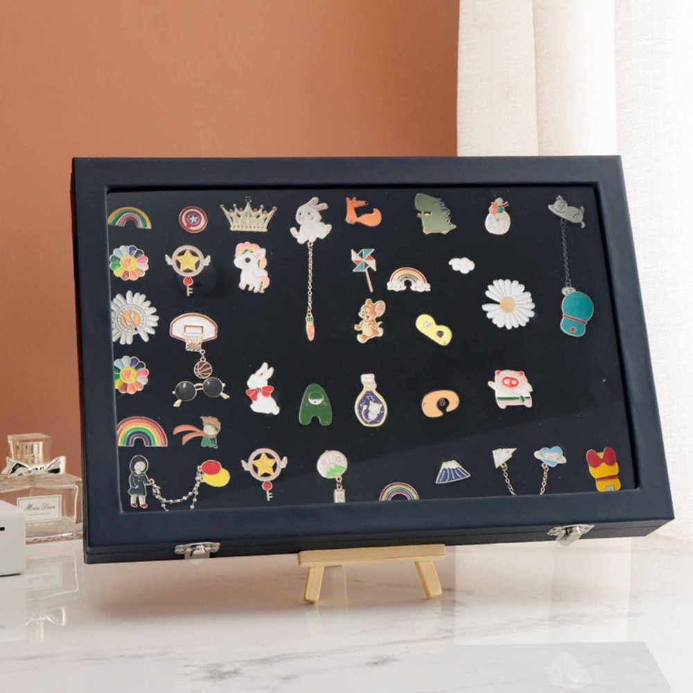 Pin Display Case Orderly Storage Transparent Dustproof Black Badge Storage Box