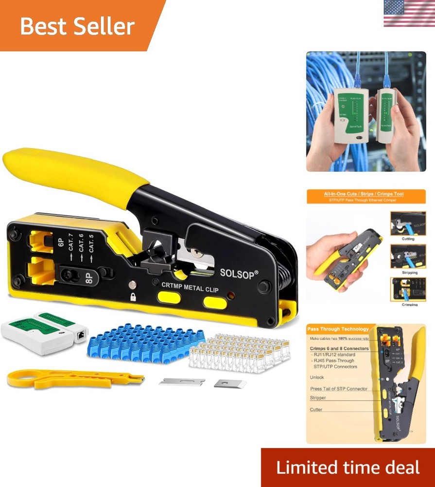 Multi-Function Ethernet Crimper with Network Tester & 100 Connectors Included