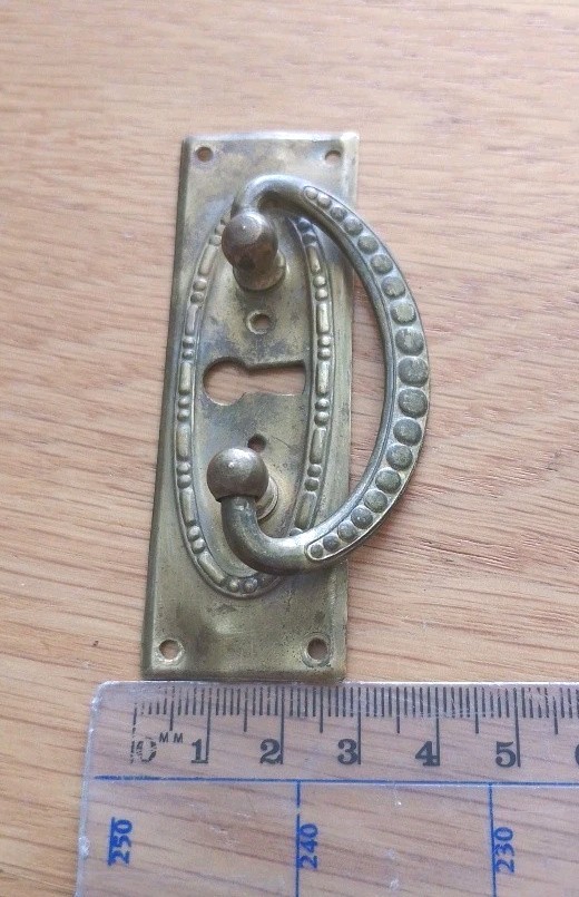 Vintage Solid Brass Drop Handle Escutcheon Pull Cupboard Drawer 8.5cm x 2.5cm