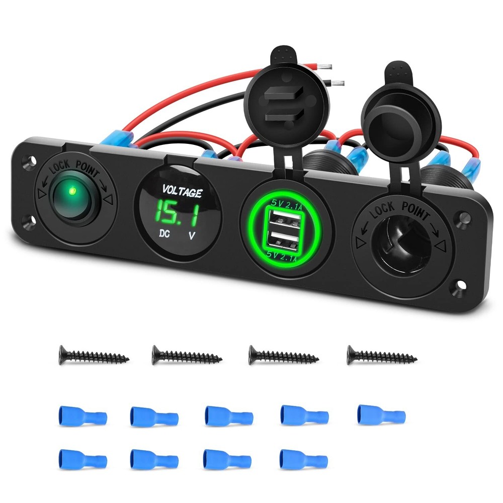 Nilight Charger Socket Panel 4 in 1 ON/Off Dual USB Socket Power Outlet LED