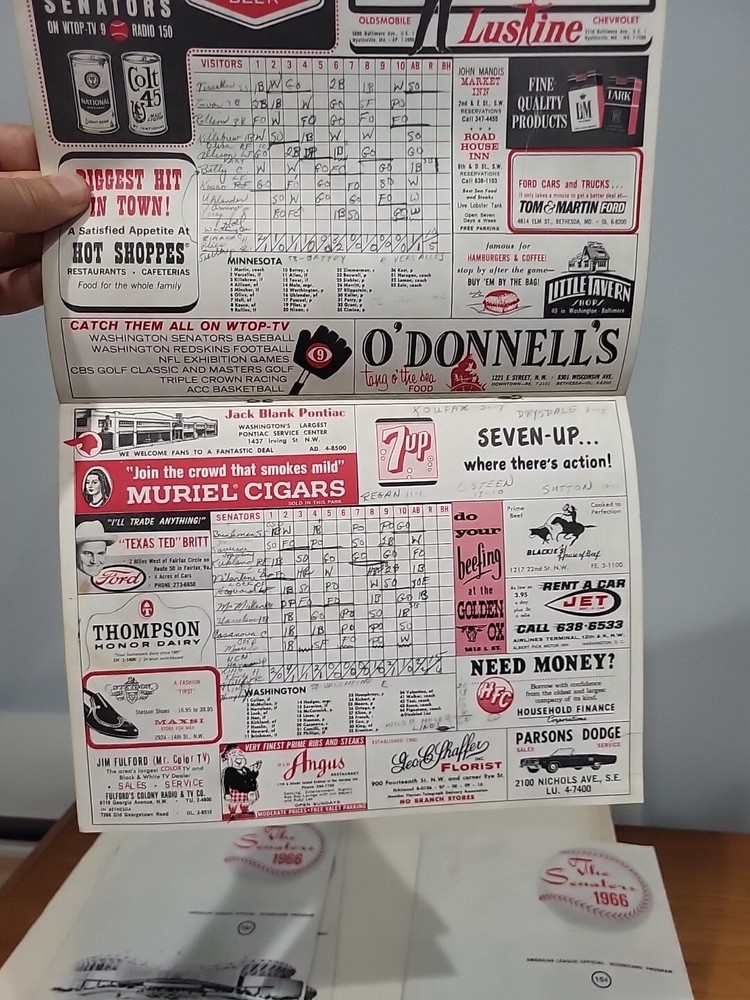 1966 Washington Senators Lot (4) Official Scorecard Programs Scored Baseball