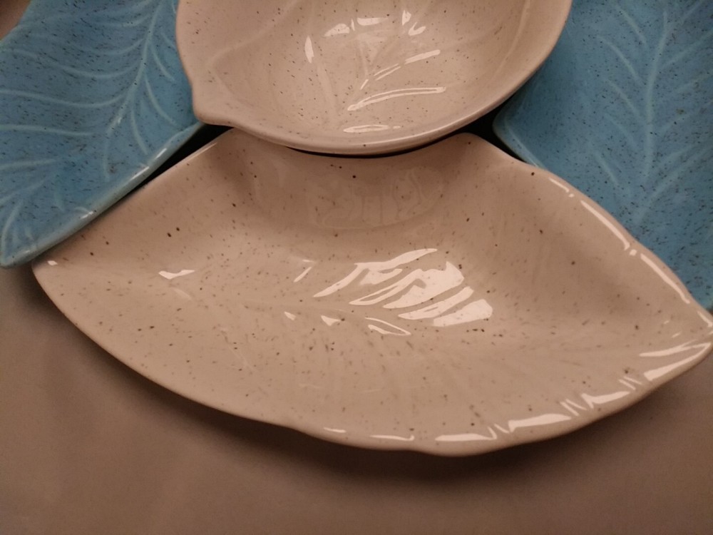 California Pottery Five-piece Appetizer Set Aqua And Ivory