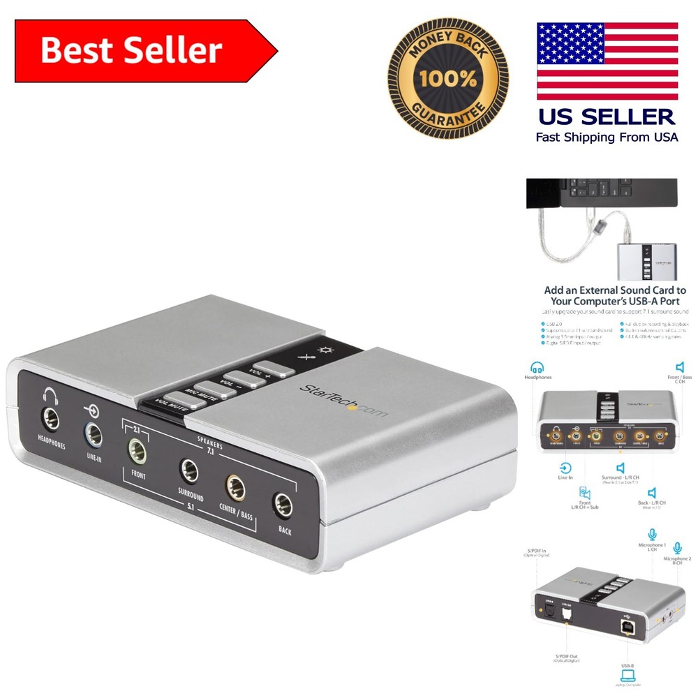 Compact External Sound Card with 7.1 Channels - USB Powered Audio Solution