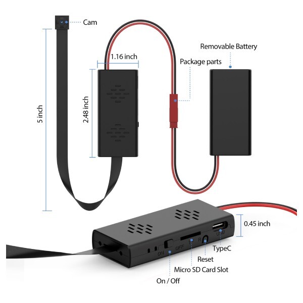 4K UHD Black Pocket Shirt Button Remote Control Camera