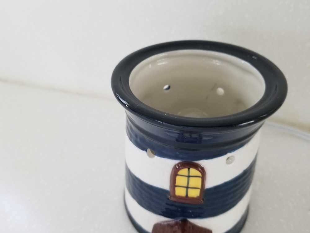 Ceramic Lighthouse Table Lamp Night Light Blue & White 5" x 4"