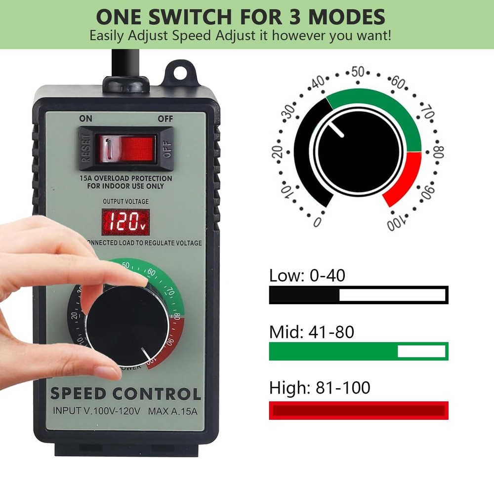 AC Motor Speed Controller 120V 15A Variable Brushed Motor Fan Router Drill Sp...