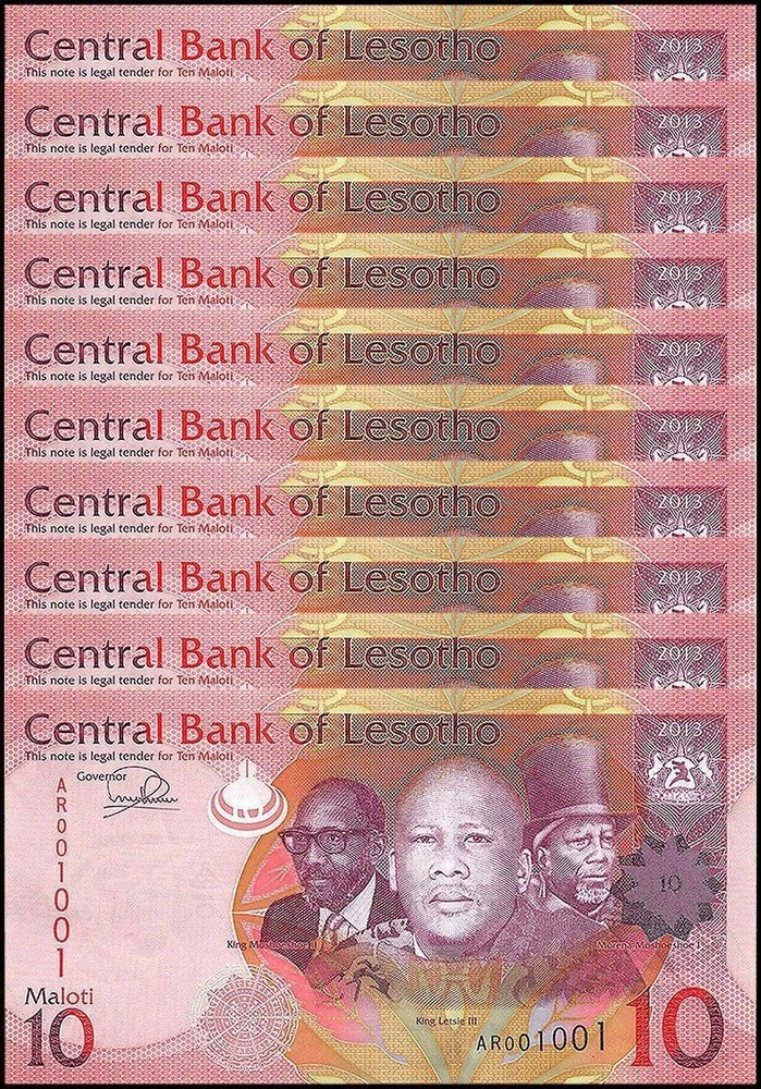 Lesotho 10 Maloti, 2013, P-21b, UNC X 10 PCS