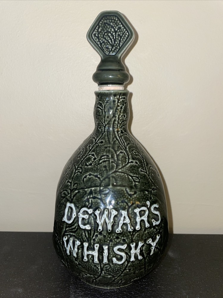 Dewars Centennial Flagon White Label Glazed Ceramic Whiskey Bottle EMPTY