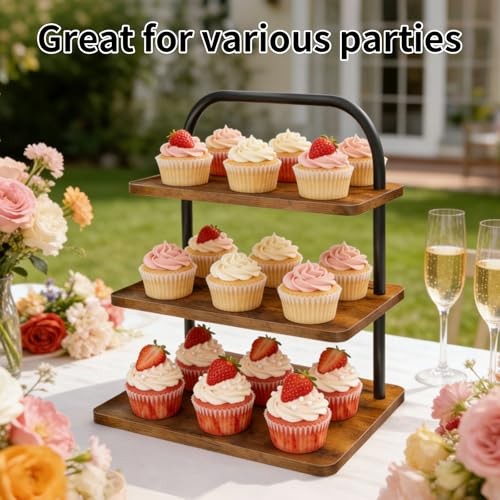 Cupcake Stand, 3 Tier Large Cupcake Stand for 50 Cupcakes Rustic Cupcake Brown