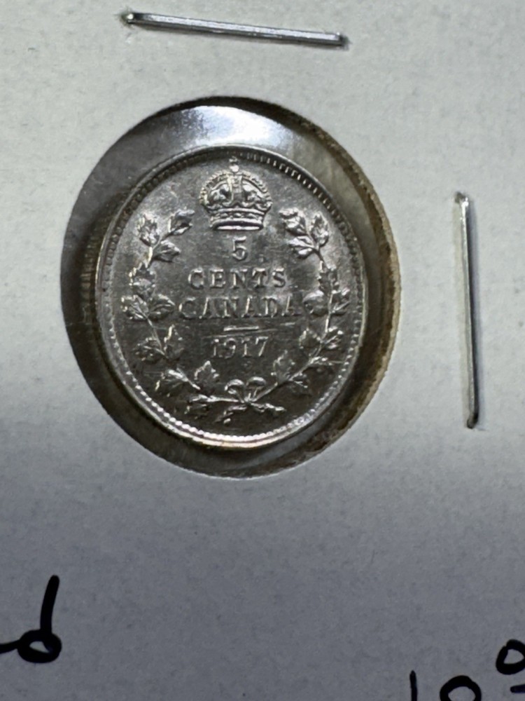 1917 Canada 5 Cents Silver Coin Cleaned