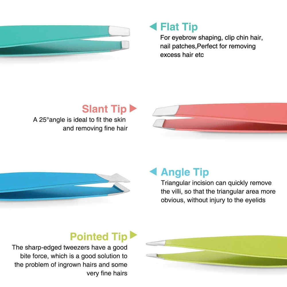 HAWATOUR Tweezers Set, 4Pcs Eyebrows for 4 Count, Multicolored