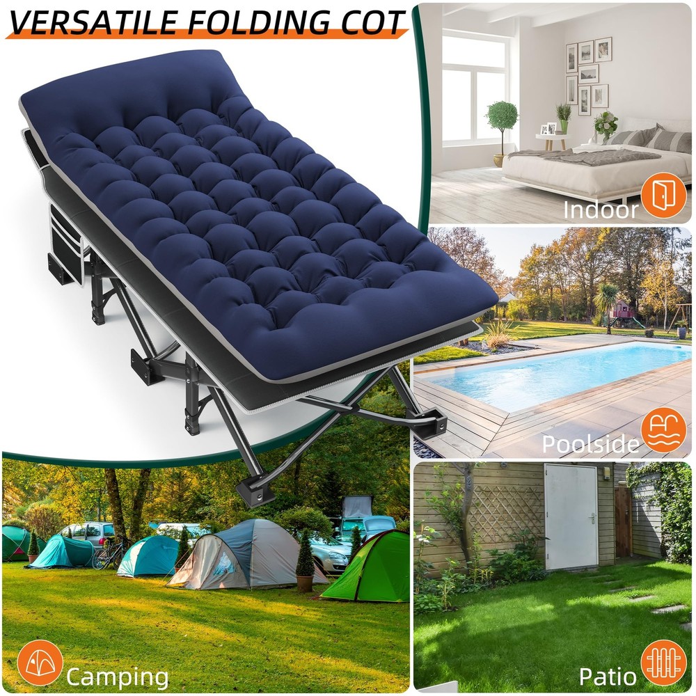 Portable Camping Cot, 32" Extra Wide Camping Cots for Everyone with Thick Cus...